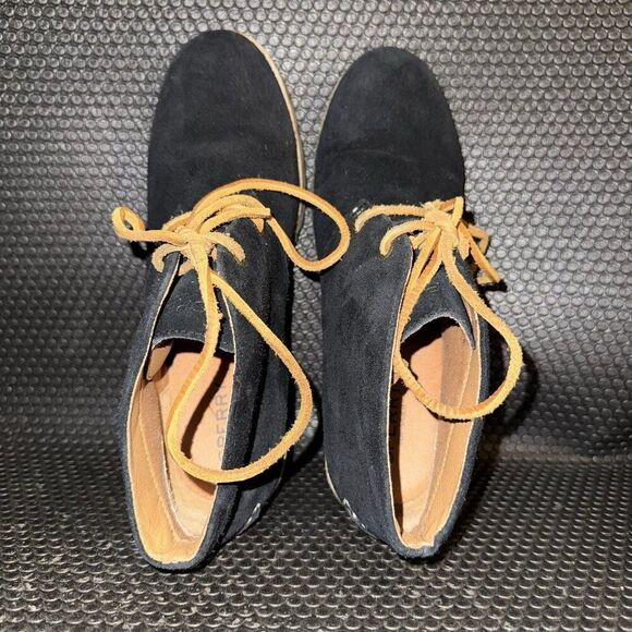 Sperry Top Sider Black Suede Laces Wedge Ankle Fashion Boots Women’s Size 8.5M - Picture 6 of 9